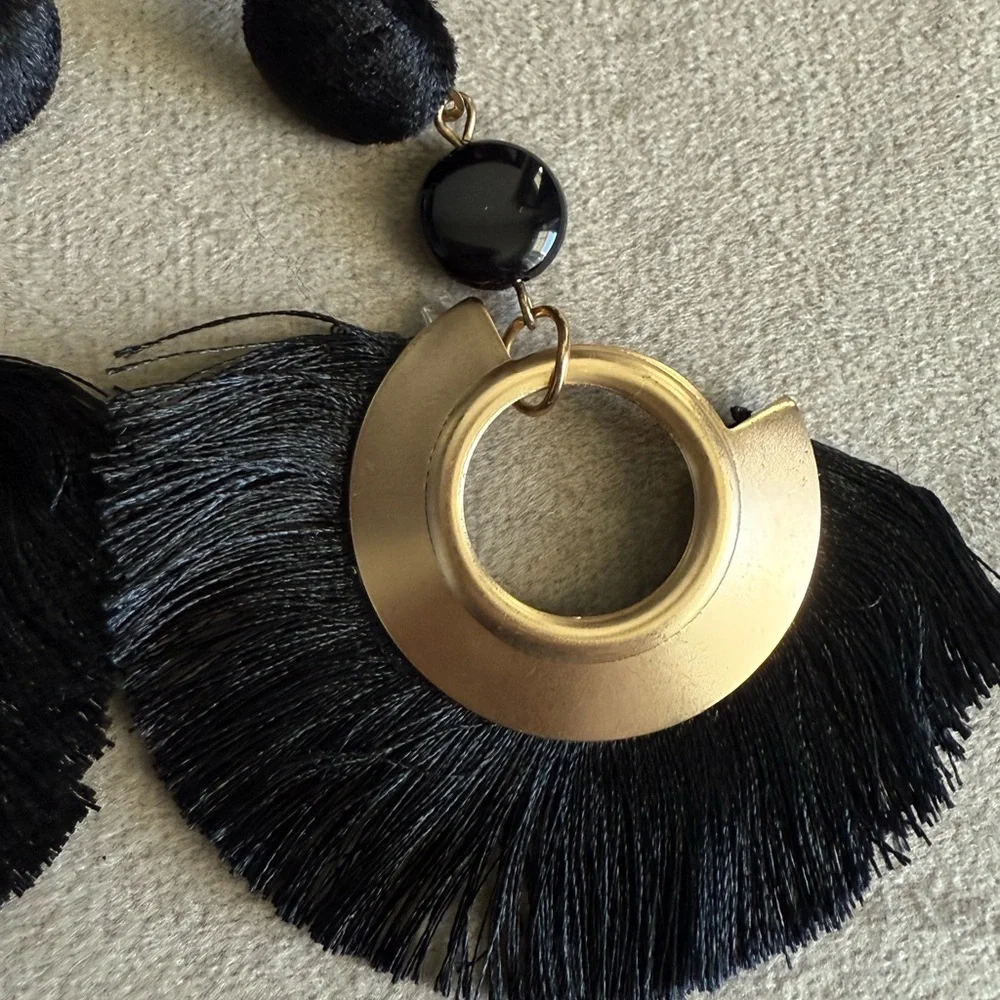 Elegant Black and Gold Fringe Earrings